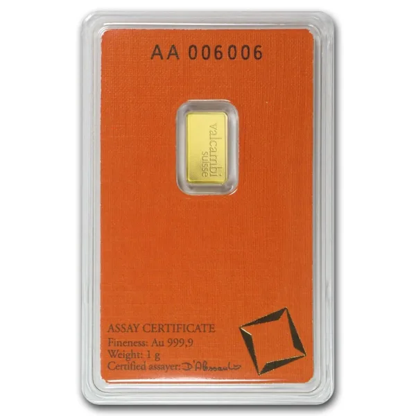 1 Gram Valcambi Gold Bar (New w/ Assay)