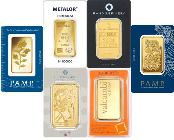 100 Gram Gold Bar Random Brands With Assay