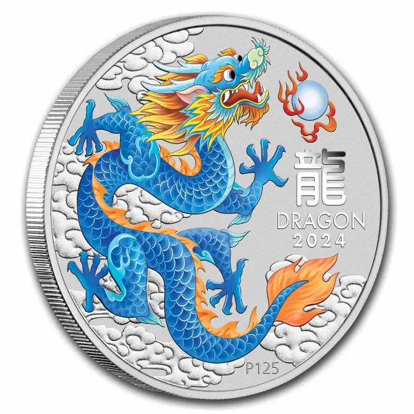 2024 Australia 1 oz Silver Lunar Colorized Blue Dragon Capsulated