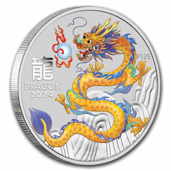 2024 Australia 1 oz Silver Lunar Colorized Yellow Dragon Capsulated