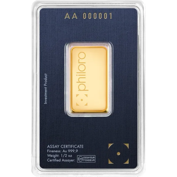 Philoro 1/2 oz Gold Bar 999.9 Fine