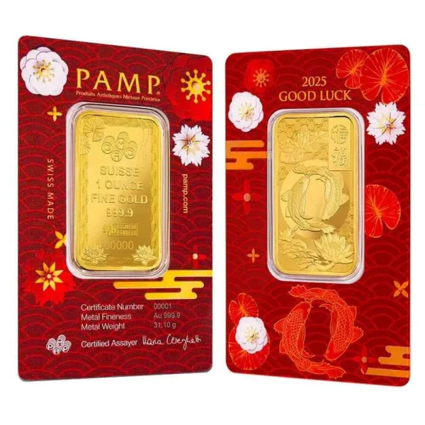 2025 1 oz PAMP Suisse Good Luck Koi Fish Gold Bar .9999 Fine (in Assay)