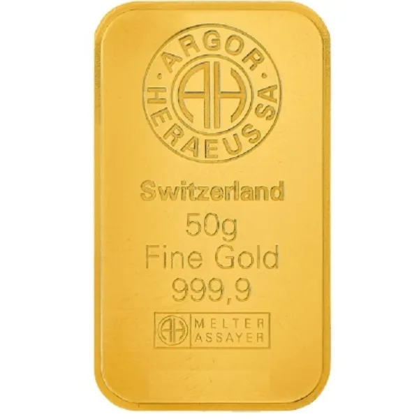 50 Gram Argor Heraeus Gold Bar (In Assay)